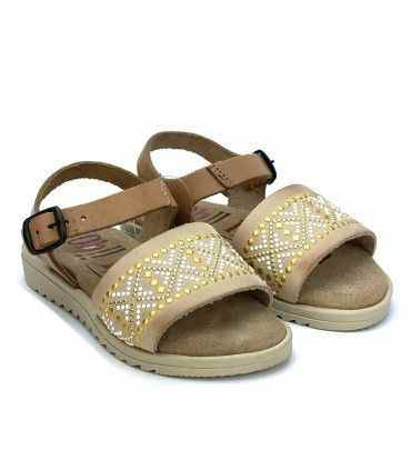 SANDALIA PIEL NIÑA PIEDRAS BEIGE 795