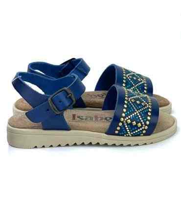 SANDALIA PIEL NIÑA PIEDRAS AZUL 795