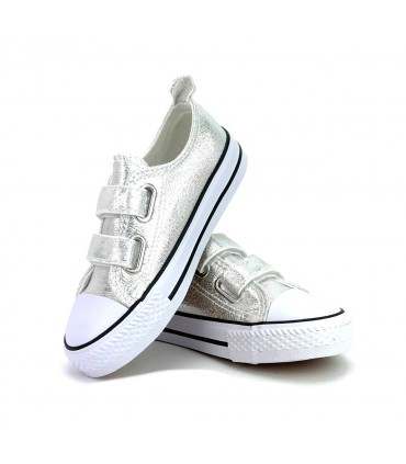 ZAPATILLA LONA VELCRO 3-A05A SILVER PLATA