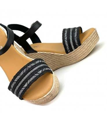 SANDALIA CUÑA PIEL VERANAS V8330 NEGRO