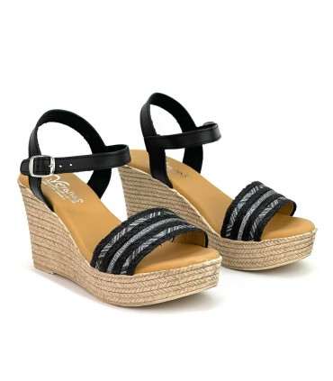 SANDALIA CUÑA PIEL VERANAS V8330 NEGRO