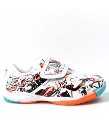 ZAPATILLA JOMA FUTBOL SALA EVOLUTION JR 2302 WHITE ORANGE TURQUESE