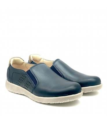 ZAPATO PIEL CLAYAN 381 DAKOTA AZUL PISO FLEX CREMA