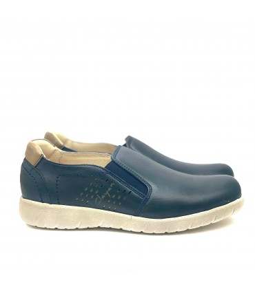 ZAPATO PIEL CLAYAN 381 DAKOTA AZUL PISO FLEX CREMA