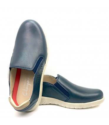ZAPATO PIEL CLAYAN 381 DAKOTA AZUL PISO FLEX CREMA
