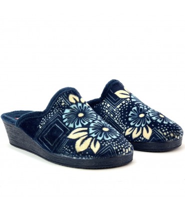 ZAPATILLA CASA CUÑA GIRASOLES 7916-13 MARINO