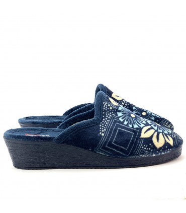 ZAPATILLA CASA CUÑA GIRASOLES 7916-13 MARINO