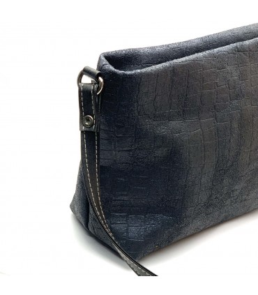 BOLSO PIEL HECHO A MANO BANDOLERA COCO AZUL NEGRO