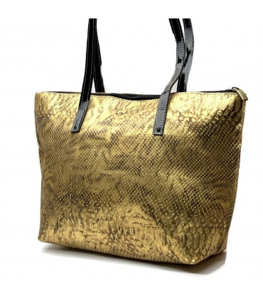 BOLSO PIEL HECHO A MANO MEDIANO SERPIENTE ORO