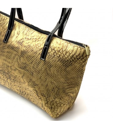 BOLSO PIEL HECHO A MANO MEDIANO SERPIENTE ORO