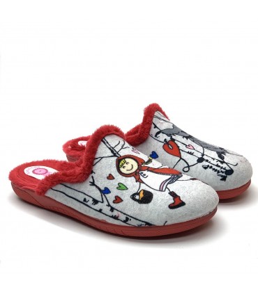 ZAPATILLA CASA NIÑA 61032 ALCALDE GRIS ROJO