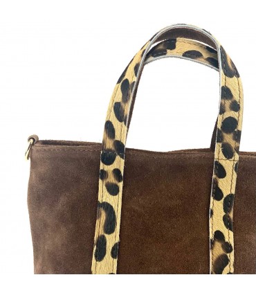 BOLSO PIEL LEOPARDO ASA MARRON