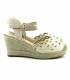 CUÑA CERRADA FLORES BORDADAS H551 BEIGE
