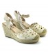 CUÑA CERRADA FLORES BORDADAS H551 BEIGE