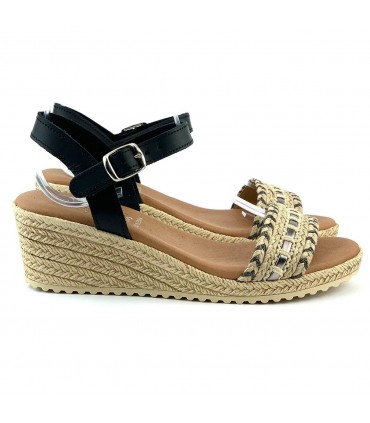 SANDALIA CUÑA PIEL VERANAS V25308 NEGRO