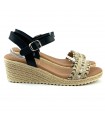 SANDALIA CUÑA PIEL VERANAS V25308 NEGRO