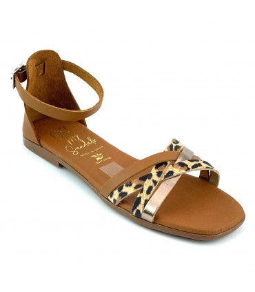 SANDALIA PLANA PIEL TIRAS OH MY SANDALS 5554 ROBLE COMBI