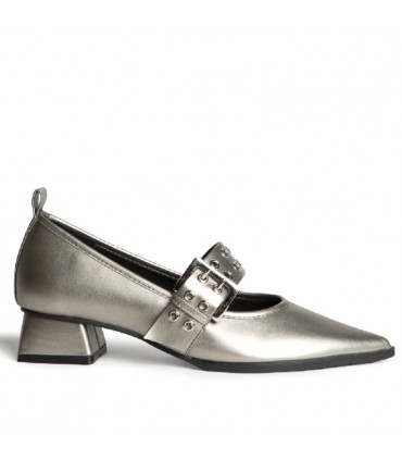 ZAPATO TACON BAJO CON HEBILLA M5740 PLOMO