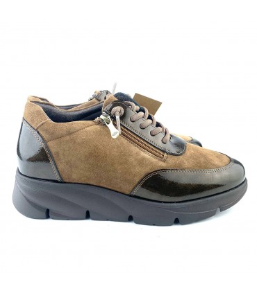 ZAPATO PIEL CORDON ELASTICO Y CREMALLERA 3316  BRONCE