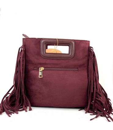BOLSO ANTE TACHUELAS Y FLECOS JYL68040 GRANATE