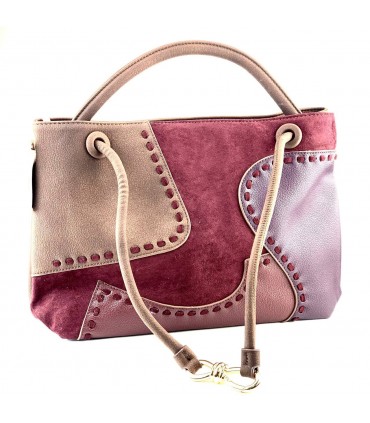 BOLSO POLIPIEL Y ANTE YVN28262 BURDEOS Y CHOCOLATE