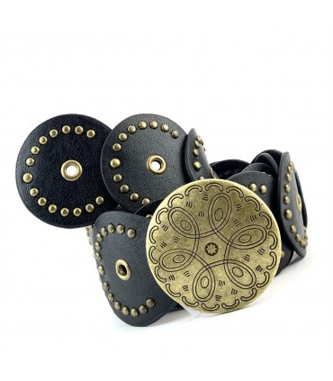 CINTURON PLACA ORO D8316 NEGRO