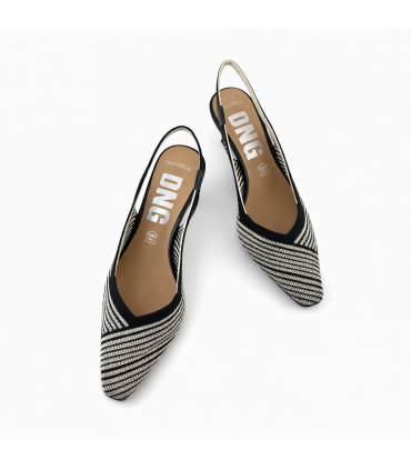 ZAPATO TACON DESTALONADO RAYAS DWS30631 NEGRO BEIGE