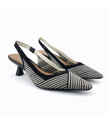 ZAPATO TACON DESTALONADO RAYAS DWS30631 NEGRO BEIGE