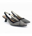 ZAPATO TACON DESTALONADO RAYAS DWS30631 NEGRO BEIGE