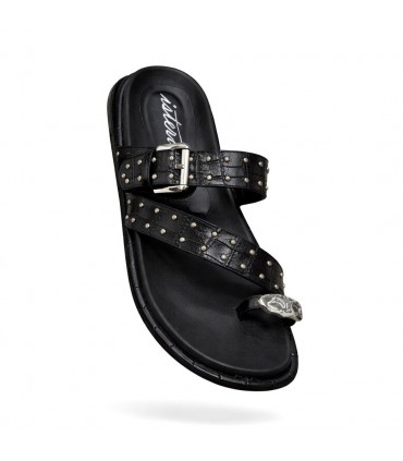 SANDALIA ISTERIA CHAPITAS CON PLACA Y HEBILLA 1116 NEGRO