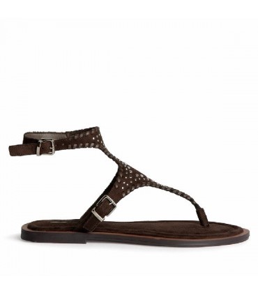 SANDALIA PLANA BOHO TACHUELAS M6430 CAFE