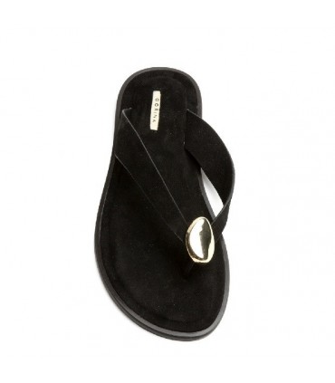 SANDALIA PLANA DEDO PLACA M6445 NEGRO