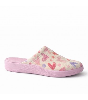 ZAPATILLA CASA DEVALVERDE ZUECO CORAZONES 1595 ROSADO