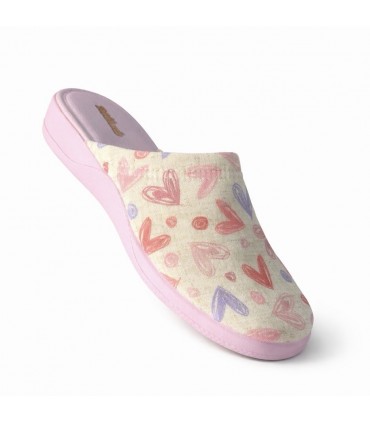 ZAPATILLA CASA DEVALVERDE ZUECO CORAZONES 1595 ROSADO
