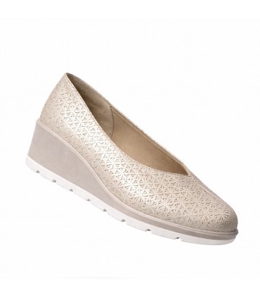 MOCASIN PIEL D CHICAS CUÑA 3740 BEIG FLORES