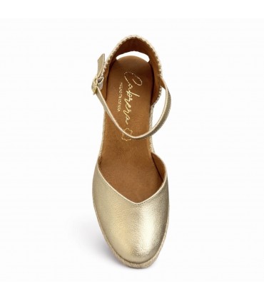 SANDALIA CUÑA PIEL COMODA MUJER  6CM 48G-5 PLATINO