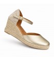 SANDALIA CUÑA PIEL COMODA MUJER  6CM 48G-5 PLATINO