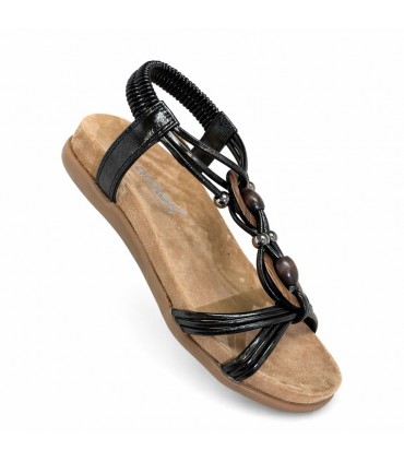 SANDALIA PLANA ETNICA AMARPIES ABZ30218 NEGRO