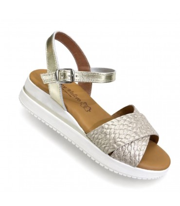 SANDALIA COMODA MUJER PIEL CRUZADA 302 ORO