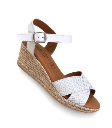 SANDALIA CUÑA PIEL COMODA MUJER  314 BLANCO PLATA