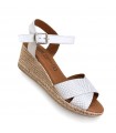 SANDALIA CUÑA PIEL COMODA MUJER  314 BLANCO PLATA