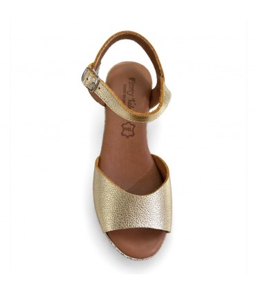 SANDALIA CUÑA PIEL COMODA MUJER  323 ORO