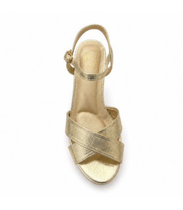 SANDALIA TACON ANCHO TIRAS CRUZADAS M2702 ORO