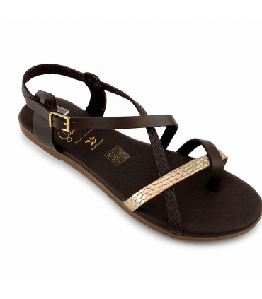 SANDALIA OH MY SANDALS PLANA PIEL 5807 MARRON COMBI