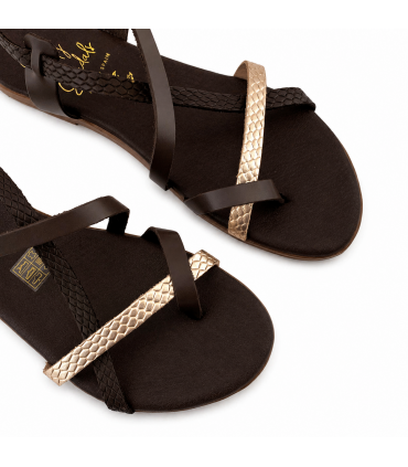 SANDALIA OH MY SANDALS PLANA PIEL 5807 MARRON COMBI