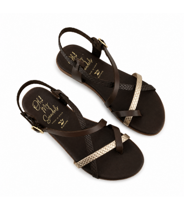 SANDALIA OH MY SANDALS PLANA PIEL 5807 MARRON COMBI