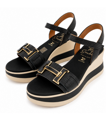 SANDALIA CUÑA OH MY SANDALS PIEL PLACA 5981 DOYA NEGRO