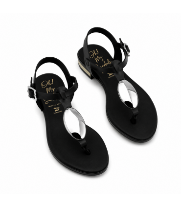 SANDALIA OH MY SANDALS PLANA DEDO PIEL 5864 NEGRO