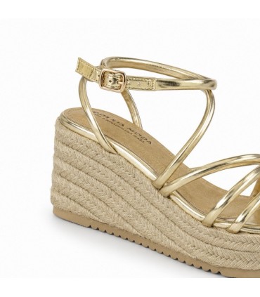 SANDALIA CUÑA MUJER ORO ESPARTO Q8332