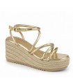 SANDALIA CUÑA MUJER ORO ESPARTO Q8332